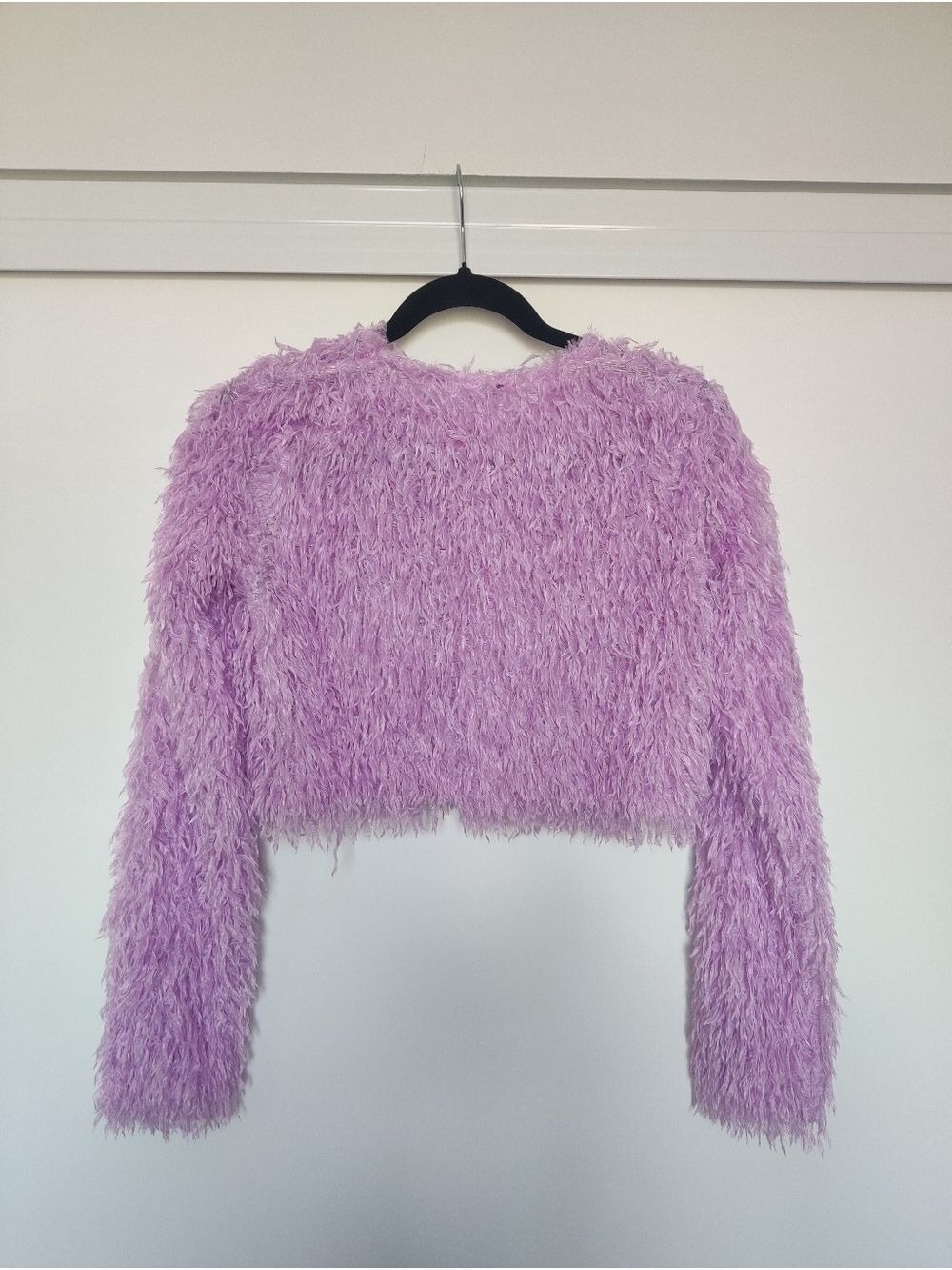 Zara Lilac Faux Fur Cropped Sweater Crewneck Fuzzy Plush S 0537 - Picture 3 of 7